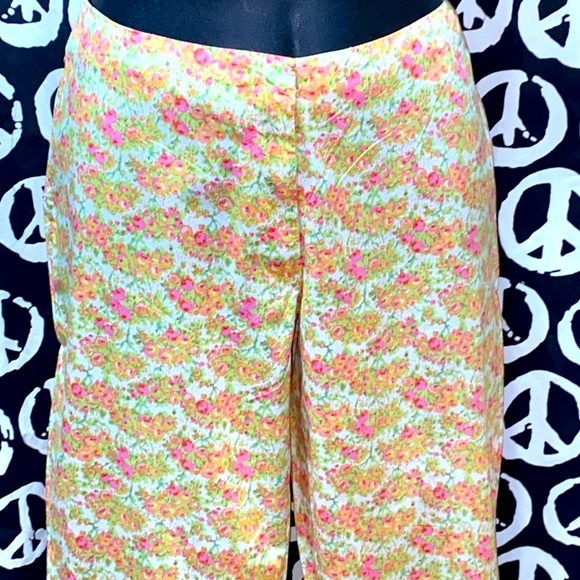 FLORAL WORK ORDER ANKLE/CROP PANTS ZIP FRONT SZ 4 PINK/GREEN/CREAM - Picture 2 of 12